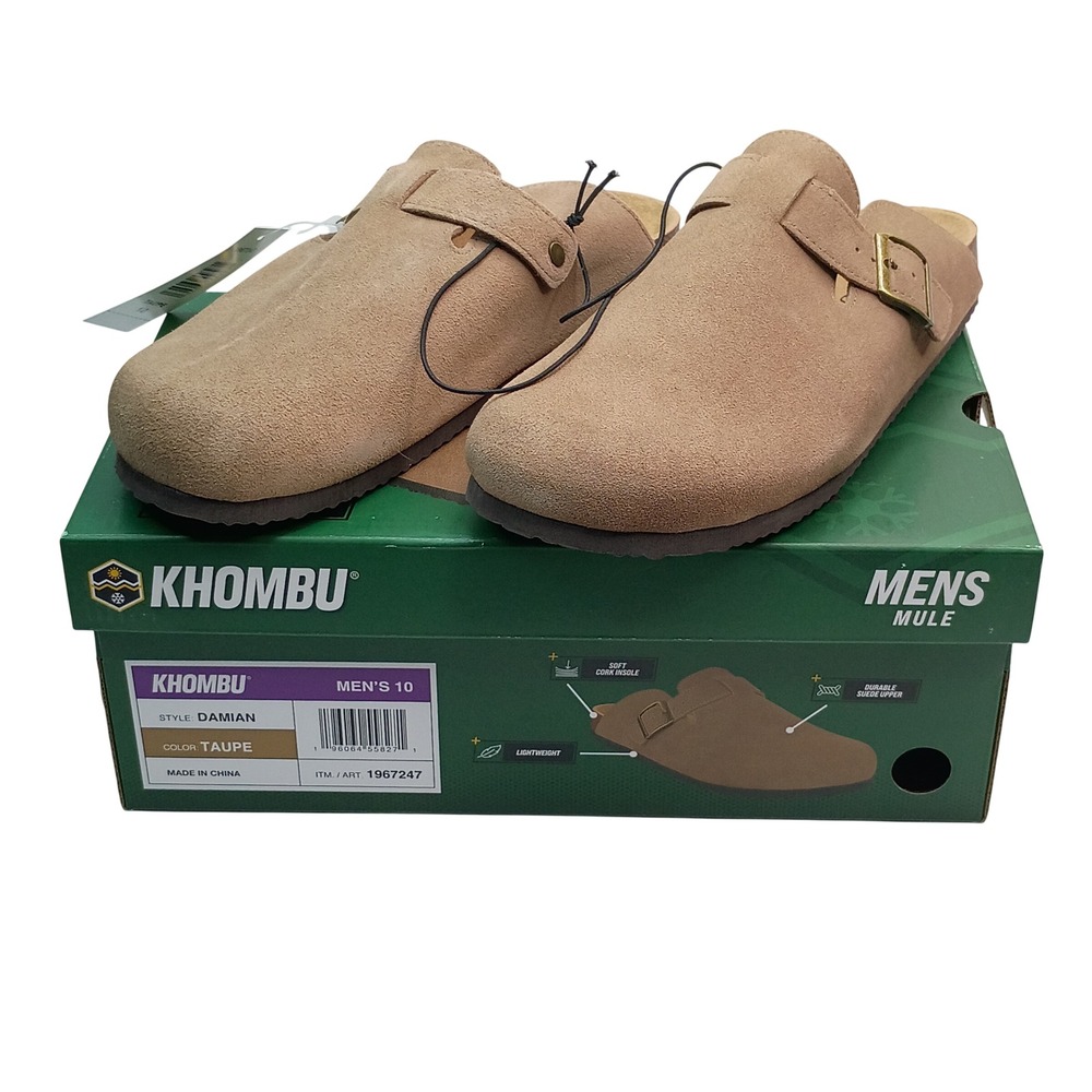 Khombu Damian Mule Men Size 10 Taupe Suede Cork Insole Slip On Shoes